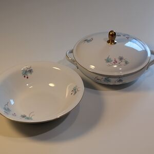 White Floral Covered Casserole and Serving Bowl Set